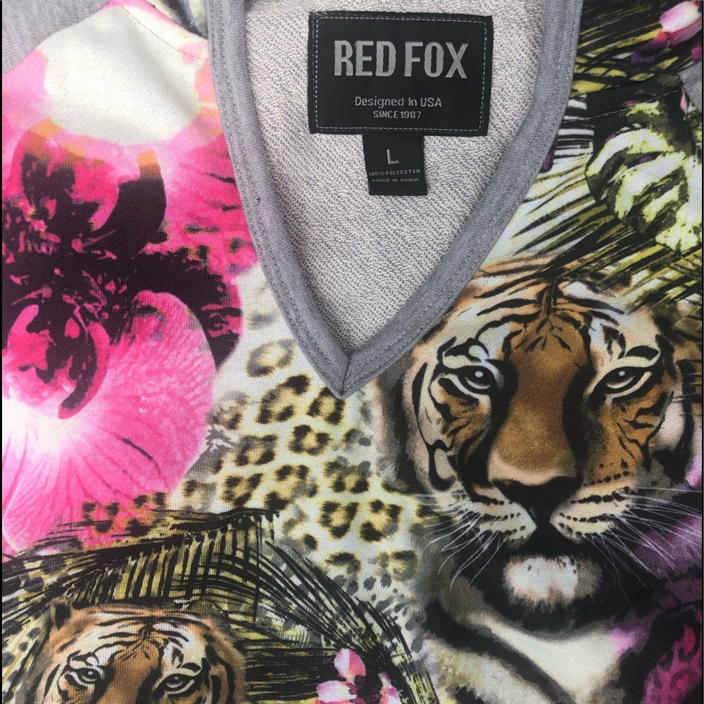 Cropped Gray and Pink Hoodie With Tigers & Flowers